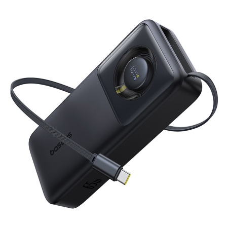 Baterie Externa Free2Pull Baseus, 20000mAh, cablu USB-C retractabil, 65W, 0.7m, Negru