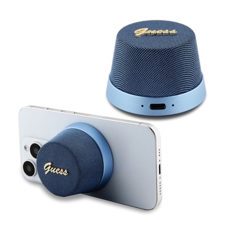 Boxa Portabila GUESS Magnetic Script (GUWSC3ALSMK), Bluetooth 5.3, autonomie 12h, Albastru, 60x60x40mm