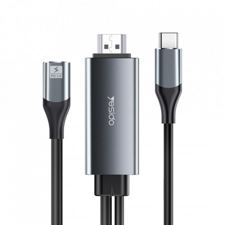 Cablu Adaptor Video Type-C la HDMI, Type-C 4k 60Hz, 1.8M, Yesido (HM01) - Negru