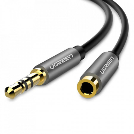 Cablu audio (10594), Jack 3.5mm Male la extensie Jack 3.5mm Female cu conector poleit, 2m, Ugreen - Negru