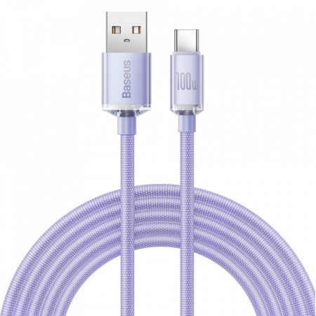 Cablu de date USB la Type-C, 100W, 2m, Baseus Crystal Shine (CAJY000505) - Mov