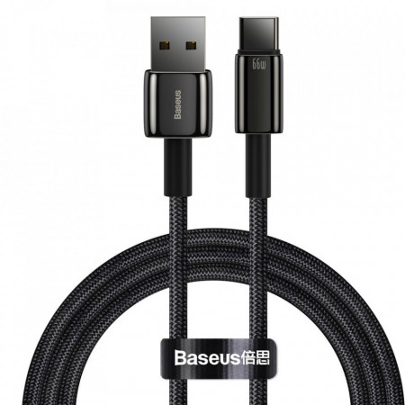 Cablu de date USB la Type-C, 66W, 1m, Baseus Tugsten Gold (CATWJ-B01) - Negru
