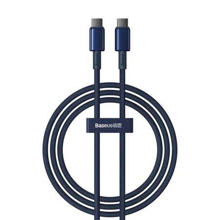 Cablue de Date Type-C la Type-C 100W, Super Fast Charging, 2m, 480Mbps, Baseus Tungsten Gold, Albastru