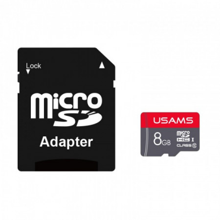 Carduri Memorie 8GB cu adaptor, High Speed, TF, USAMS (US-ZB116) - Negru