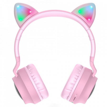 Casti On-Ear Wirless (W27 Cat Ear), pliabile cu Bluetooth 5.0 - Roz