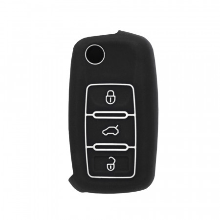 Husa cheie silicon VW Passat (B5, B6)/Skoda/Seat - Negru/Alb