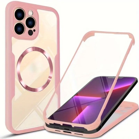 Husa + Folie pentru iPhone 13 Pro Max, SKYDDAR INNOVATION, [Pachet 360°] ColorVerse MagSafe, Roz, set cu sticker