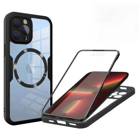 Husa + Folie pentru iPhone 13 Pro, SKYDDAR INNOVATION, [Pachet 360°] ColorVerse MagSafe, Negru, set cu sticker