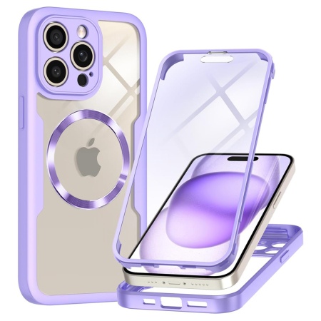 Husa + Folie pentru iPhone 14 Pro Max, SKYDDAR INNOVATION, [Pachet 360°] ColorVerse MagSafe, Mov, set cu sticker