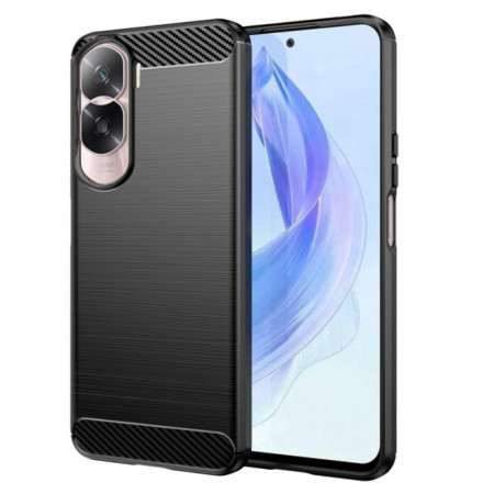 Husa Honor 90 Lite din silicon, Slim, cu textura Fibra Carbon - Negru