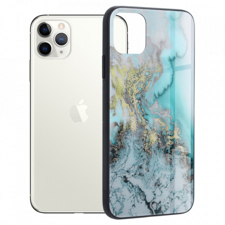 Husa iPhone 11 Pro Max cu sticla securizata, Techsuit Glaze - Blue Ocean