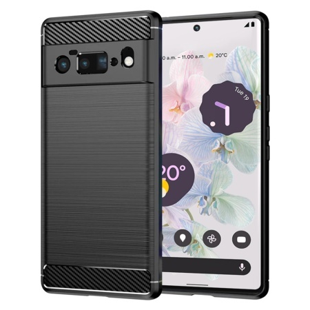 Husa pentru Google Pixel 6 Pro, SKYDDAR INNOVATION, Carbon Silicone, din Silicon Slim, cu textura Fibra Carbon, set cu sticker, Negru
