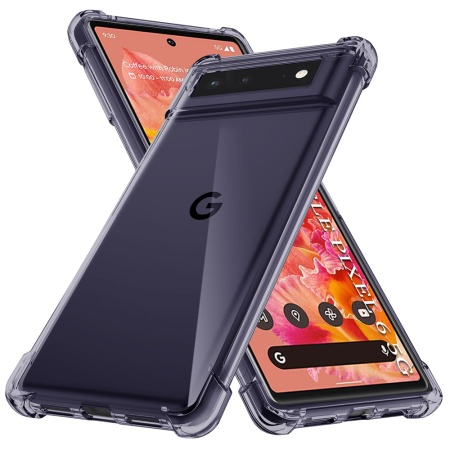 Husa pentru Google Pixel 6, SKYDDAR INNOVATION, Shockproof Clear Silicone, Silicon Slim, set cu sticker, Fumuriu