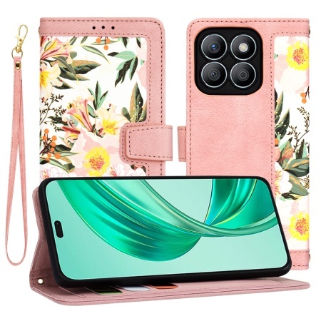 Husa pentru Honor X8b, SKYDDAR INNOVATION, Flipcraft din Piele Ecologică, Stand Integrat, Buzunare pentru Carduri, set cu sticker, Roz
