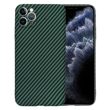 Husa pentru iPhone 11 Pro Max, SKYDDAR INNOVATION, textura carbon, Carbonite FiberShell, set cu sticker, Verde,