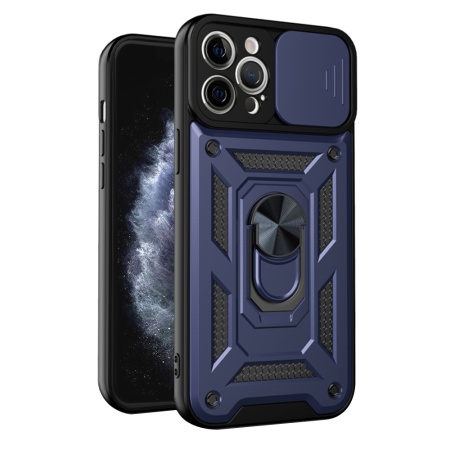 Husa pentru iPhone 11 Pro, SKYDDAR INNOVATION, CamShield, Inel magnetic, set cu sticker, Albastru