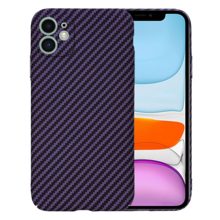 Husa pentru iPhone 11, SKYDDAR INNOVATION, textura carbon, Carbonite FiberShell, Mov, set cu sticker