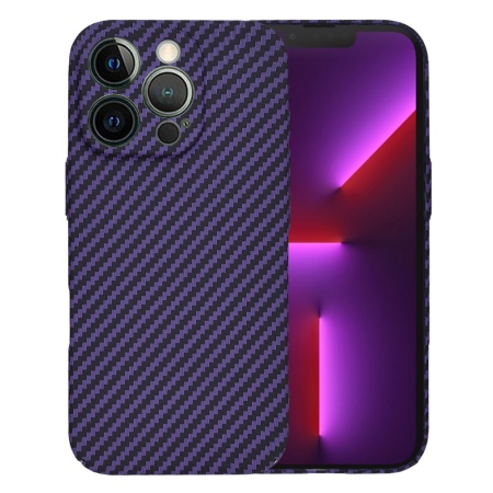 Husa pentru iPhone 13 Pro, SKYDDAR INNOVATION, textura carbon, Carbonite FiberShell, Mov, set cu sticker