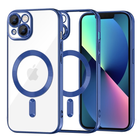 Husa pentru iPhone 13, SKYDDAR INNOVATION, Luxury Shield Magsafe, Protectie Antisoc, Albastru, set cu sticker