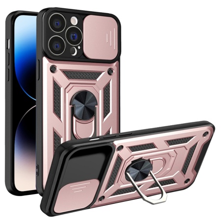 Husa pentru iPhone 14 Pro, SKYDDAR INNOVATION, CamShield, Roz, set cu sticker