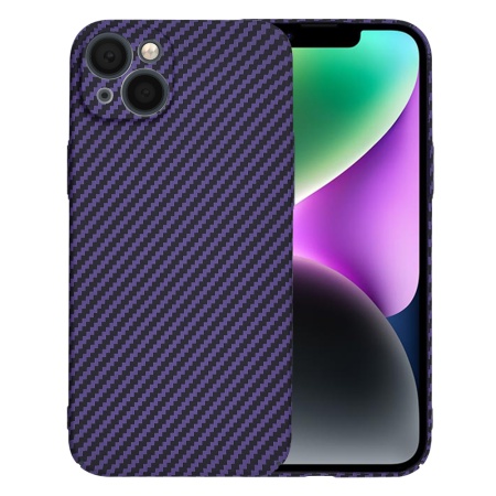Husa pentru iPhone 14, SKYDDAR INNOVATION, textura carbon, Carbonite FiberShell, Mov, set cu sticker