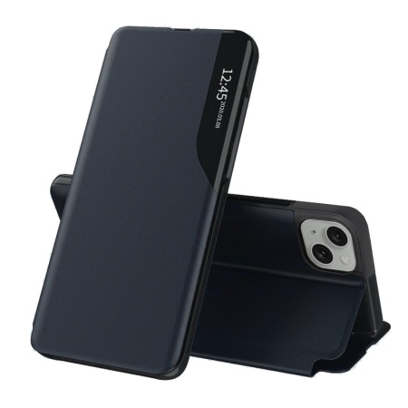Husa pentru iPhone 15 Plus, SKYDDAR INNOVATION, eFold, tip carte, Albastru, set cu sticker