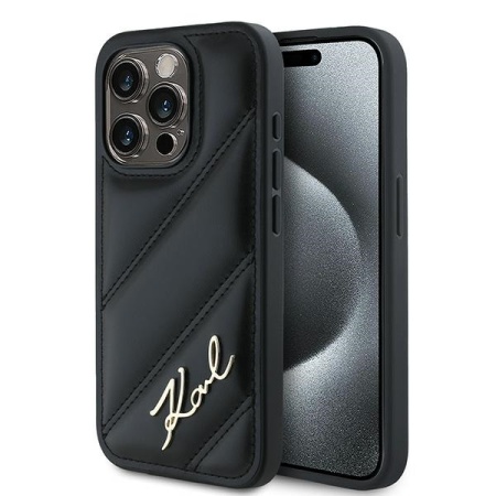 Husa pentru iPhone 15 Pro Max, Diagonal Quilted Script, Karl Lagerfeld - Negru