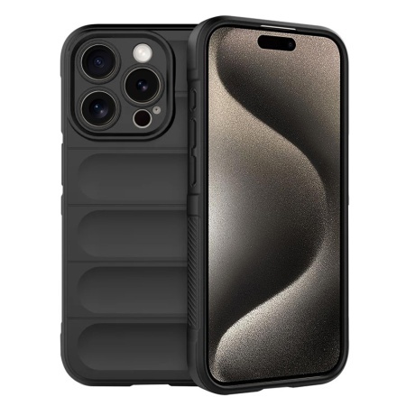 Husa pentru iPhone 15 Pro Max, SKYDDAR INNOVATION, Magic Shield, din Silicon Mat, set cu sticker, Negru