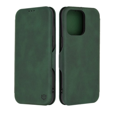 Husa pentru iPhone 15 Pro Max, SKYDDAR INNOVATION, Safe Wallet tip carte din Piele Ecologica, Suport Carduri, Inchidere Magnetica, Verde, set cu sticker