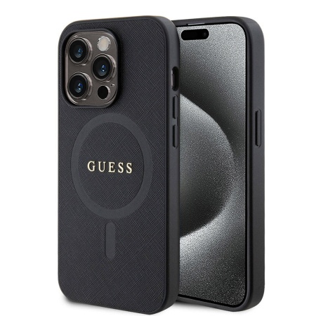 Husa pentru iPhone 15 Pro Saffiano MagSafe, Guess - Negru