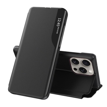Husa pentru iPhone 15 Pro, SKYDDAR INNOVATION, eFold, tip carte, Negru, set cu sticker