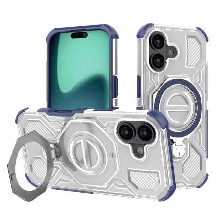 Husa pentru iPhone 16, Antisoc, SKYDDAR INOVATION, Carbon Shield PRO, Magsafe, set cu sticker, Albastru