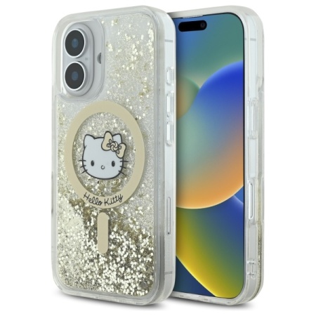 Husa pentru iPhone 16, Hardcase Liquid Glitter, Hello Kitty - Alb