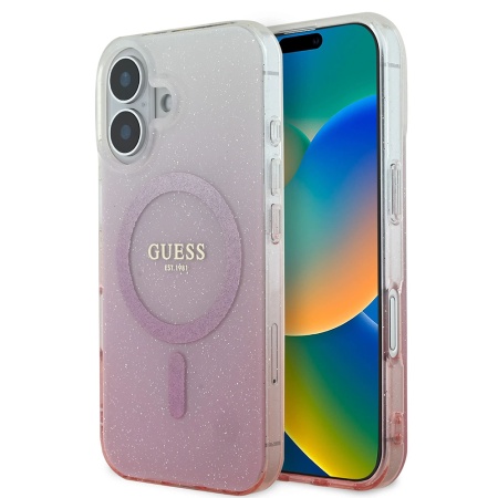 Husa pentru iPhone 16 Plus IML Glitter Gradient MagSafe, Guess - Roz