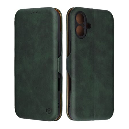 Husa pentru iPhone 16 Plus, SKYDDAR INNOVATION, Safe Wallet tip carte din Piele Ecologica, Suport Carduri, Inchidere Magnetica, Verde, set cu sticker