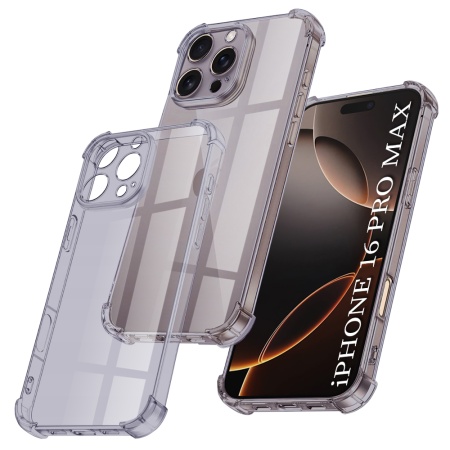 Husa pentru iPhone 16 Pro Max, SKYDDAR INNOVATION, Shockproof Clear Silicone, Silicon Slim, set cu sticker, Fumuriu