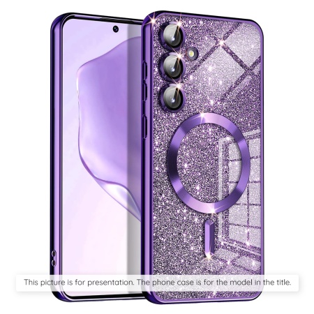 Husa pentru iPhone 17 Pro, SKYDDAR INNOVATION, Luxury Glitter Magsafe, Antisoc, Fundal Detasabil 2-in-1, Margini Ridicate, set cu sticker, Mov