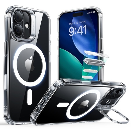 Husa pentru iPhone 17, slim, ESR Classic Hybrid HaloLock Kickstand, Transparenta