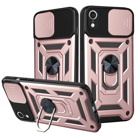 Husa pentru iPhone XR, SKYDDAR INNOVATION, CamShield, Inel magnetic, set cu sticker, Roz