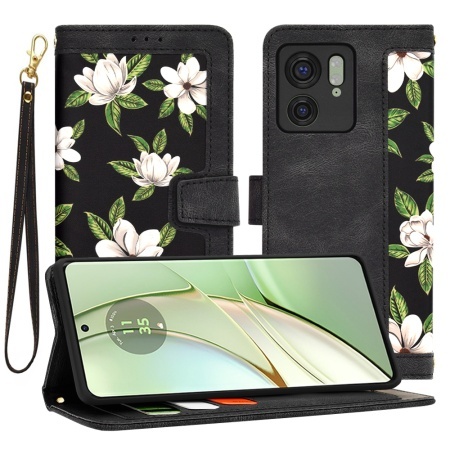 Husa pentru Motorola Edge 40 / Edge (2023), SKYDDAR INNOVATION, Flipcraft din Piele Ecologică, Stand Integrat, Buzunare pentru Carduri, set cu sticker, Negru