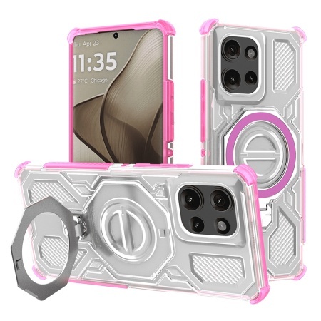 Husa pentru Motorola Edge 50, Antisoc, SKYDDAR INOVATION, Carbon Shield PRO, Magsafe, set cu sticker, Roz