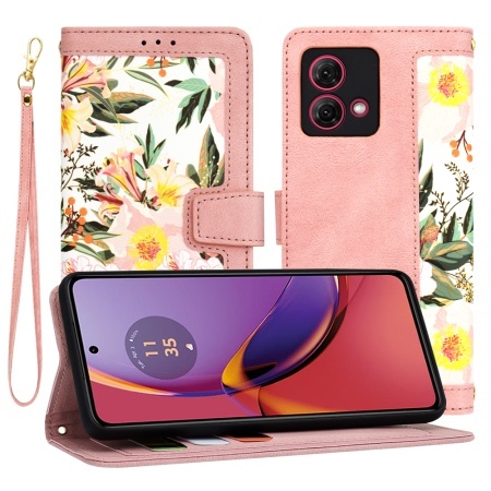 Husa pentru Motorola Moto G84, SKYDDAR INNOVATION, Flipcraft din Piele Ecologică, Stand Integrat, Buzunare pentru Carduri, set cu sticker, Roz