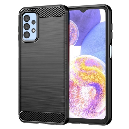 Husa pentru Samsung Galaxy A23 / Galaxy A23 5G, SKYDDAR INNOVATION, Carbon Silicone, din Silicon Slim, cu textura Fibra Carbon, set cu sticker, Negru