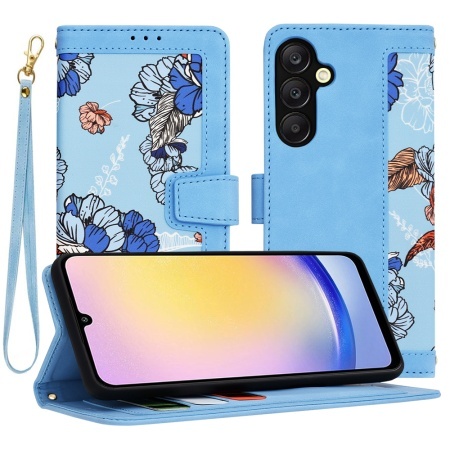 Husa pentru Samsung Galaxy A25 5G, SKYDDAR INNOVATION, Flipcraft din Piele Ecologică, Stand Integrat, Buzunare pentru Carduri, set cu sticker, Bleu