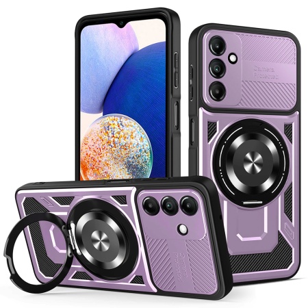 Husa pentru Samsung Galaxy A25 5G, SKYDDAR INNOVATION, RuggedCam, Inel magnetic antisoc, set cu sticker, Mov