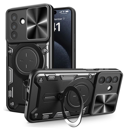 Husa pentru Samsung Galaxy A26 5G, cu inel magnetic si suport ajustabil, protectie completa camera, SKDR SafeCover - Negru