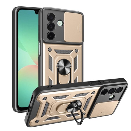 Husa pentru Samsung Galaxy A26 5G, SKYDDAR INNOVATION, CamShield, Inel magnetic, set cu sticker, Auriu