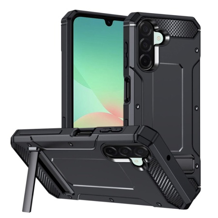 Husa pentru Samsung Galaxy A26 5G, SKYDDAR INNOVATION, Hybrid Armor, din Plastic Dur, Margini Cauciucate, Antisoc, Negru, set cu sticker