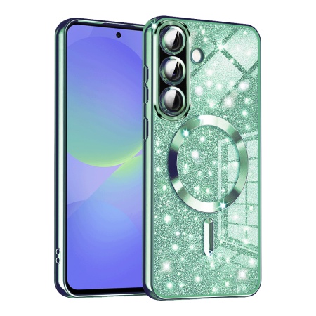 Husa pentru Samsung Galaxy A36 5G / Galaxy A56 5G, SKYDDAR INNOVATION, Luxury Glitter Magsafe, Antisoc, Fundal Detasabil 2-in-1, Protectie Superioara, Margini Ridicate, Verde deschis, set cu sticker