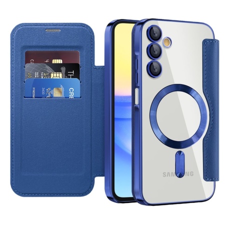 Husa pentru Samsung Galaxy A55 5G tip carte, SKYDDAR INOVATION, SmartMag Book, Magsafe, RFiD, Suport Carduri, set cu sticker, Albastru